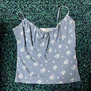 Blue Floral Rouched Tie Top Size Large